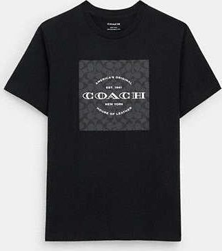 Coach Mens Signature Square T-Shirt in Black, Size X-Large | Organic Cotton