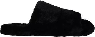 Dolce & Gabbana Zwarte Polyester Nepbont Heren Slippers Sandalen Schoenen