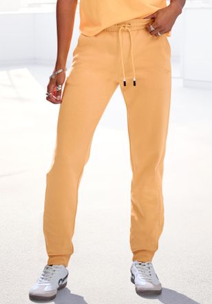 Buffalo Sweathose BUFFALO, Damen, Gr. 32/34, N-Gr, orange, Single Jersey, Obermaterial: 60% Baumwolle, 40% Polyester, bestickt, unifarben, bequem lang, Hosen 