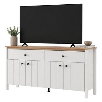 Dmora Aparador Belve, C&oacute;moda Con 3 Estantes, 2 Cajones, 4 Puertas, 163x40x92h Cm Blanco Mate