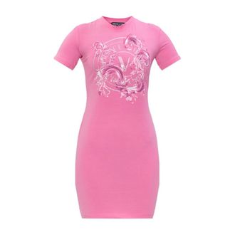Versace Jeans Couture Jurk met print en glinsterende pailletten - Dames - Korte kleedjes - Roze - XS - Pailletten - Kleedjes