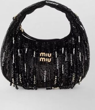 Miu Miu fabric shoulder bag sequin detail curved handle