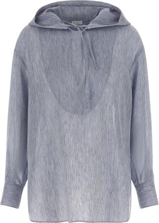 Brunello Cucinelli Hooded Shirt - Dames - Hoodies - Blauw - L - Linnen - Hoodies & sweatvesten
