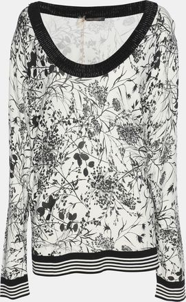 Marina Rinaldi White/black Printed Knit Embellished Neck Top