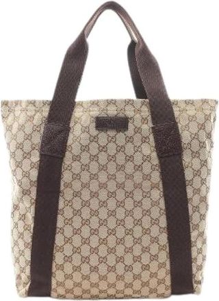 Gucci Pre-owned GG Canvas Tote Bag - Dames - Vintage Shopper - Beige - ONE Size - Leer - Vintage