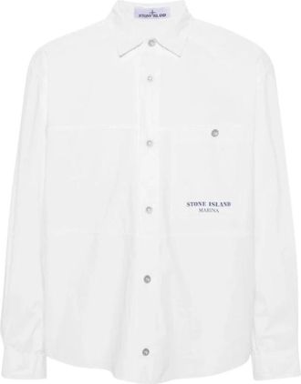 Stone Island Wit Overshirt Marina Katoen Comfort Fit - Heren - Zomerjassen - Wit - L - Katoen - Jassen