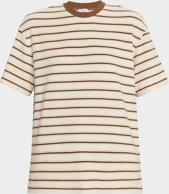 Brunello Cucinelli Metallic Striped Cotton-Silk Towelling Short-Sleeve T-Shirt