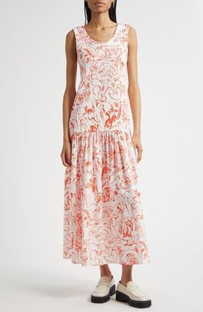 Marimekko Taide Cactis Drop Waist Dress in White Red at Nordstrom Rack, Size X-Small