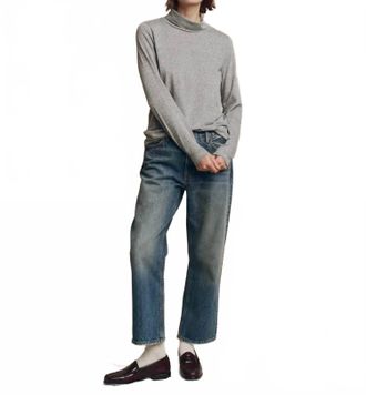 The Great. Turtleneck Long Sleeve Knit Tee In Heather Grey