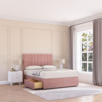 Sloomy Kansas Plush Velvet Memory Foam Bed Set With 4 Drawers, Mattress & Headboard in Pink | Size: Small Double