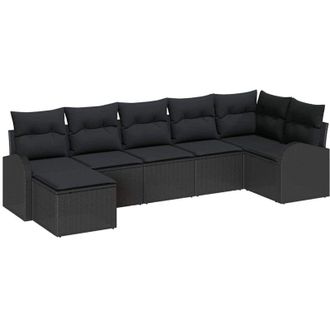 vidaXL Sofa Set with Cushion with Storage 7 pcs Black Poly Rattan vidaXL