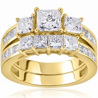Pompeii3 3 1/2ct Side Stone Diamond Ring Set 14K Yellow Gold Size Selectable