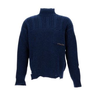 Marni Turtlenecks, male, Blue, Size: S Cable-Knit Turtleneck Sweater