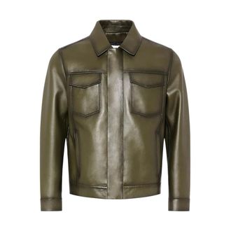 Yves Salomon Leather Jackets, male, Green, Size: 3XL Veste 67cm