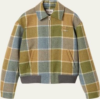 Miu Miu Windowpane Check Wool Zip Jacket