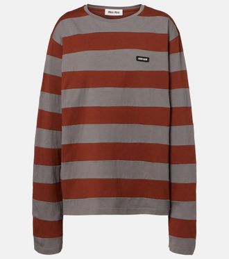 Miu Miu T-shirt in jersey di cotone a righe