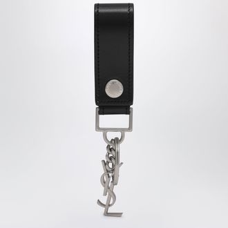 Saint Laurent Black leather Cassandre key ring