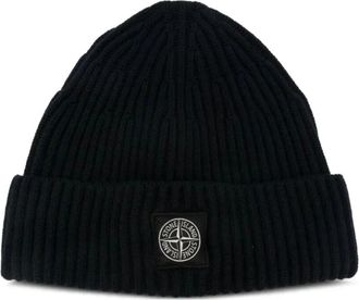 Stone Island Gebreide Wol Beanie Hoed - Heren - Hoeden - Blauw - ONE Size - Wol - Accessoires