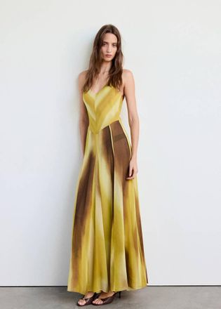 Mango Vestito chiffon stampato mostarda - Donna - XS - MANGO