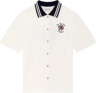 Dr&ocirc;le de Monsieur Chemise Piqu&eacute;e Slogan Rose - Heren - Korte mouwen Overhemden - Wit - M - Katoen - Overhemden