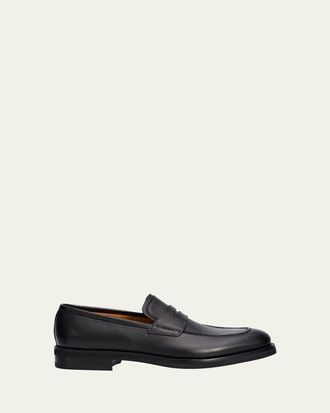 Ferragamo Mens Hammered Leather Penny Loafers
