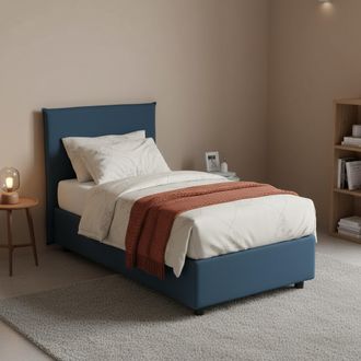 Dmora Dmora - Cama Individual Dbasell, Cama Contenedor Con Revestimiento De Tela, 100% Made In Italy, Apertura Frontal, Adecuado Para Colch&oacute;n Cm 90x200, Azu