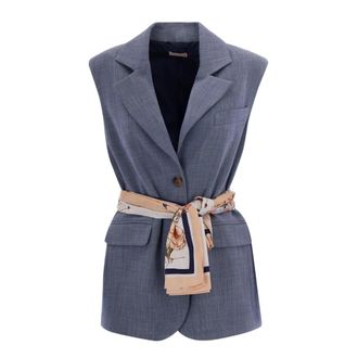 Liu Jo Blazers, female, Blue, Size: M Gilet con Foulard
