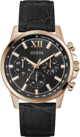 Guess Walker Black Dial Multifunction Leather Strap Watch, 44mm at Nordstrom