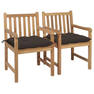 vidaXL Sillas De Jard&iacute;n 2 Uds Madera De Teca Con Cojines Gris Taupe Vidaxl