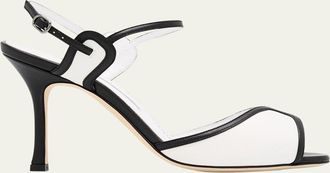 Manolo Blahnik 90mm Todda Bicolor Leather Sandals