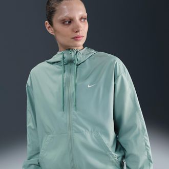 Nike Womens Nike Sportswear Classic Wovens Loose UV Hooded Jacket in Green | FV6298-017