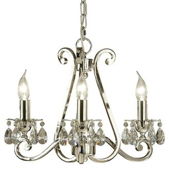 Loops Esher Ceiling Pendant Chandelier Polished Nickel & Crystal Curved 3 Lamp Light in Metallics