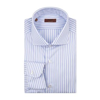 Barba Casual Shirts, male, Blue, Size: 3XL Blue Striped Poplin Journey Shirt