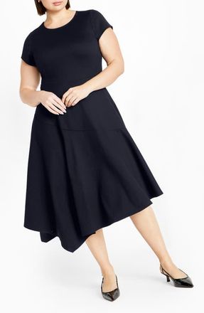 City Chic Sunny Asymmetric Hem Ponte Dress in Navy at Nordstrom
