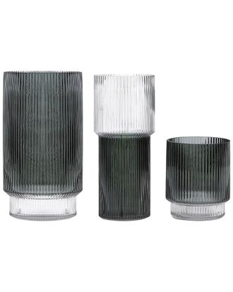 Safavieh Set Of 3 Zinc Fluted Glass Vases