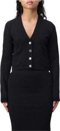 Pinko Cropped Gebreid Vest met Knoopsluiting - Dames - Vesten - Zwart - M - Leer - Truien & Vesten