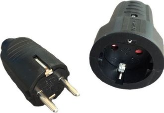 OEM Fiche &Eacute;lectrique 2 Broches - Ip44 &Eacute;tanche - 250 V 16 A - Pour Int&eacute;rieur Ext&eacute;rieur Chantier - Noir - Lot De 3 Fiches M&acirc;les Et 3 Prises Femelles