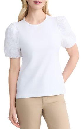 Jones New York Eyelet Puff Sleeve Crewneck Top in Natural White at Nordstrom, Size X-Large P