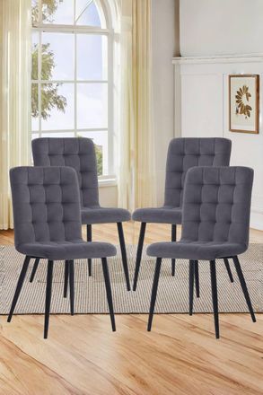 Living and Home 4Pcs Tufted Upholstered Armless Dining Chairs Dressing Chairs with Metal Legs in Grey