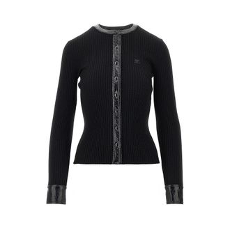 Courr&egrave;ges Ribbed cardiga with vinyl trimmings Woman M