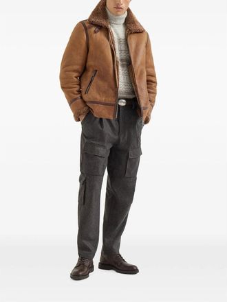 Brunello Cucinelli Shearling-Lined Lambskin Jacket - Brown