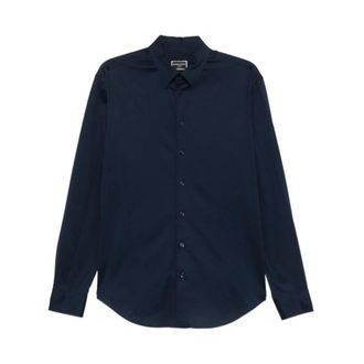 Giorgio Armani Casual Shirts, male, Blue, Size: 2XL Icon Slim-fit Cotton Jersey Shirt