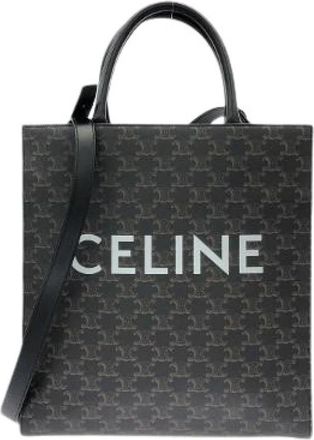 Celine Pre-owned Medium Vertical Cabas Triomphe Canvas Calf Tote Bag - Dames - Vintage Shopper - Zwart - ONE Size - Leer - Vintage