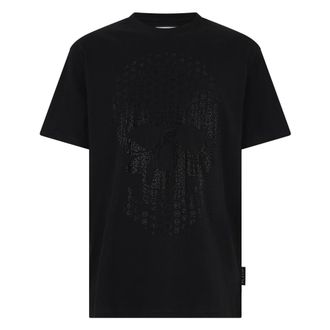 Philipp Plein Tops, Heren, Zwart, 2Xl, Katoen, T-shirt met Ronde Hals Skull Strass