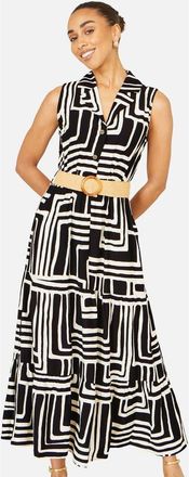 Yumi Geo Print Midi Shirt Dress in Black at Nordstrom, Size 14