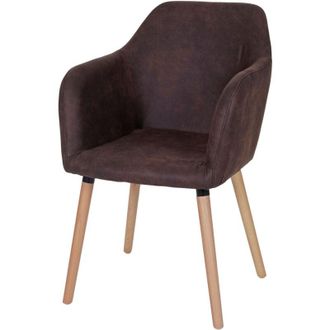 Hhg Non utilizzato] Serie Malmoe sedia sala da pranzo T381 legno massiccio, tessuto marrone scuro