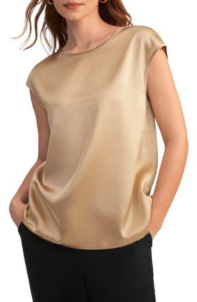 LilySilk Womens Basic Cap Sleeves Silk Tee in Light Camel at Nordstrom, Size Medium