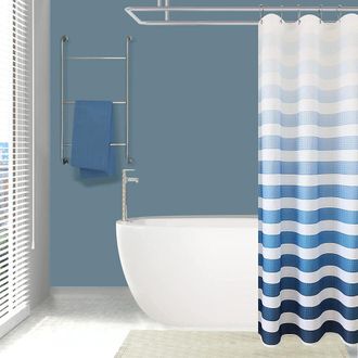 OEM Cortina De Ducha De Tela Texturizada, 36 X 72 Pulgadas, Rayas Degradadas Azules, Con 12 Ganchos, Apta Para Uso En El Ba&ntilde;o