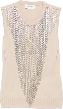 Sportmax Spxcrine Gebreide Top - Dames - Tops zonder mouwen - Beige - M - Wol - Tops
