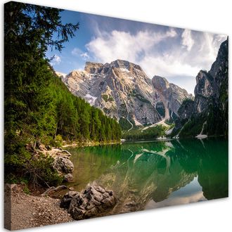 Feeby Cuadro En Lienzo, Paisaje Vista Monta&ntilde;as Bosque Lago Naturaleza, 120x80